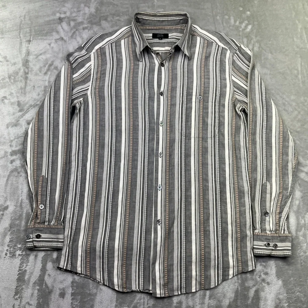 Lot of 2 Zanella Button-Up Shirt Plaid Striped‎ Long Sleeve Made in Italy L Boho